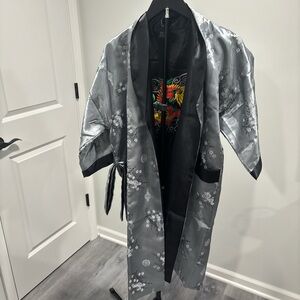 Apple Shop Thai Silk Black Satin Kimono Robe